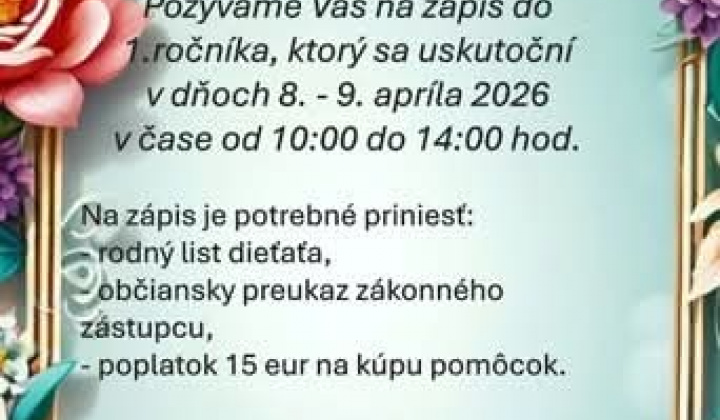 Aktuality / POZVÁNKA - zápis do 1. ročníka  - foto