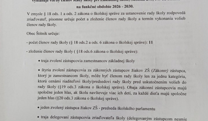 Aktuality / OZNAM - Voľby do rady školy  - foto