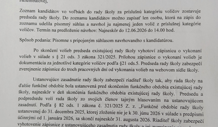 Aktuality / OZNAM - Voľby do rady školy  - foto