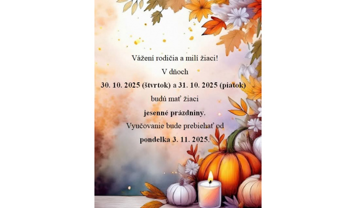 Fotka pre článok OZNAM - Jesenné prázdniny 
