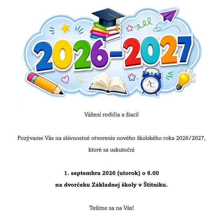 Menšia fotka pre článok OZNAM - Slávnostné otvorenie školského roka 2026/2027