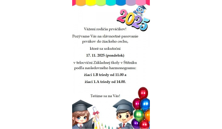 Fotka pre článok POZVÁNKA - Pasovanie prvákov 17.11.2025