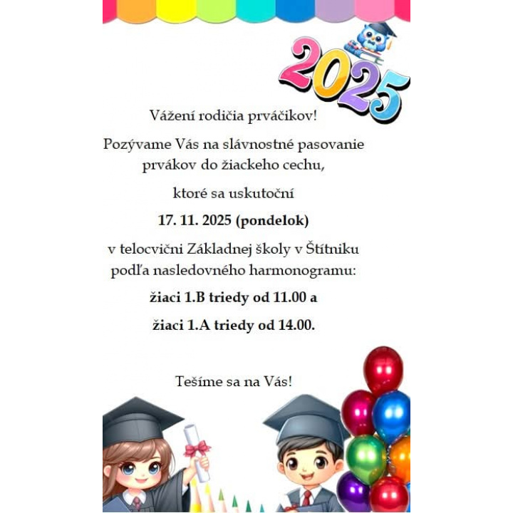 Menšia fotka pre článok POZVÁNKA - Pasovanie prvákov 17.11.2025